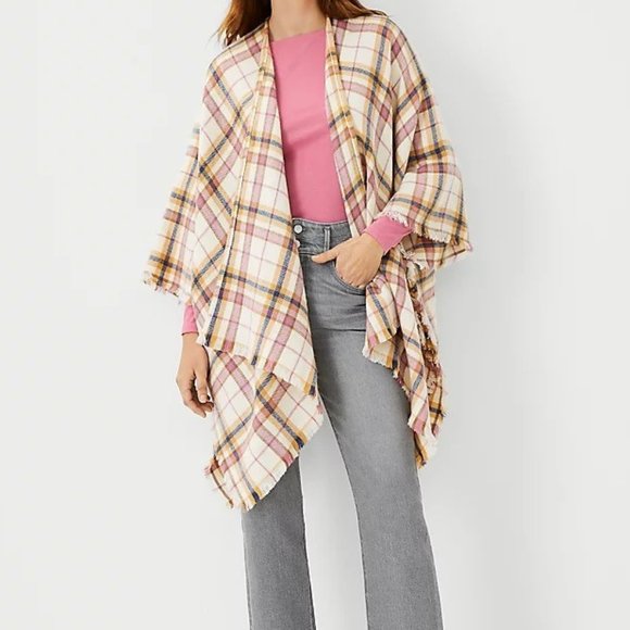 Ann Taylor Sweaters - Ann Taylor Plaid Brushed Open Poncho NWOT